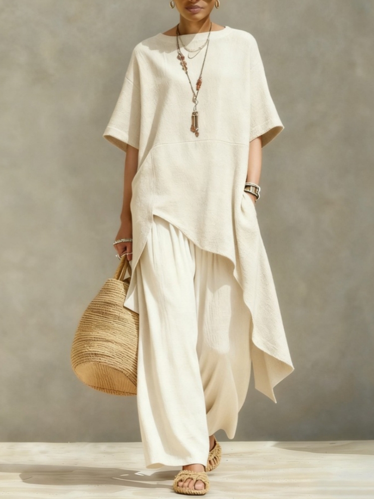 Linen Pant Wide - Completo da Donna in Cotone e