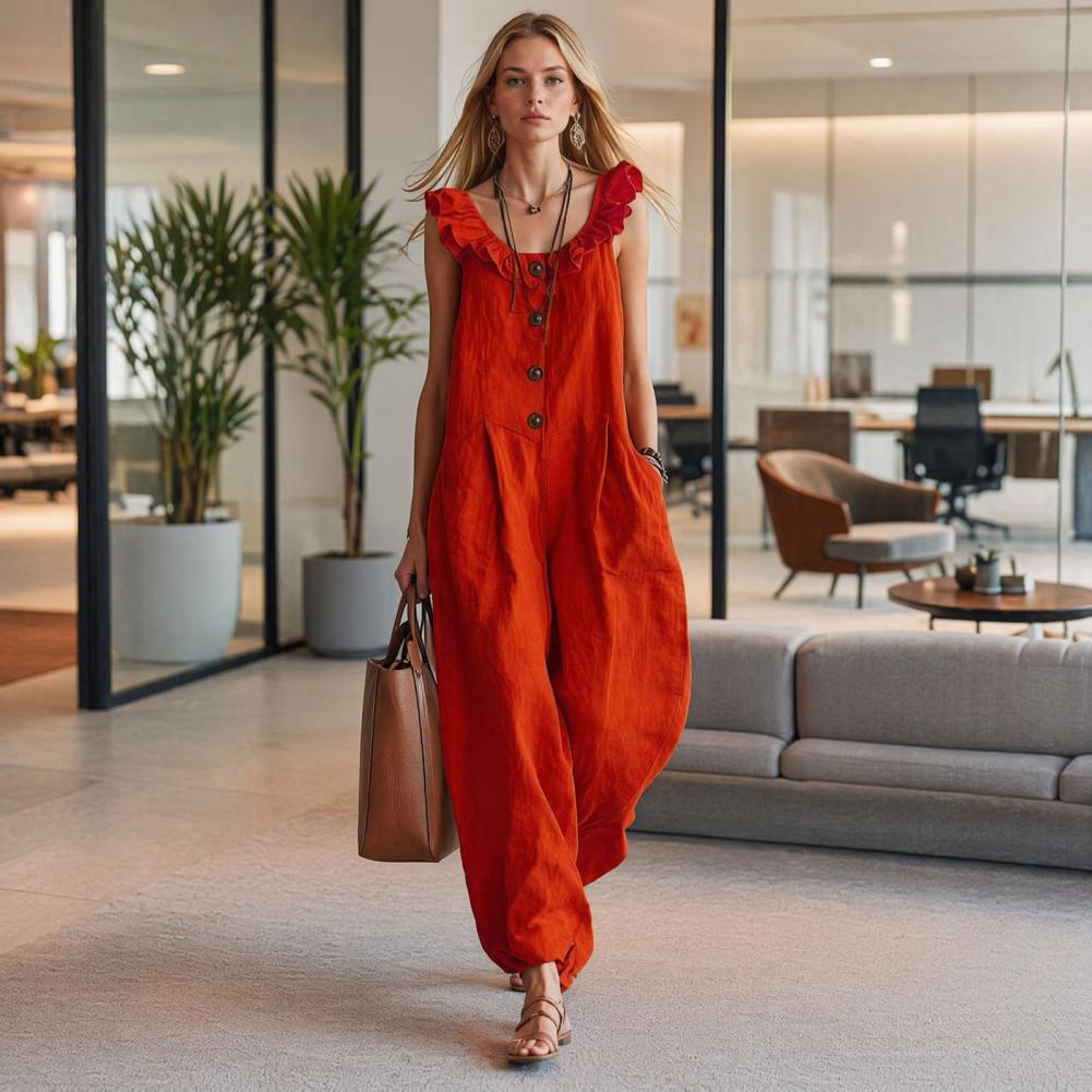Jumpsuit Linen Relaxed - Tuta da donna traspirante e comoda,