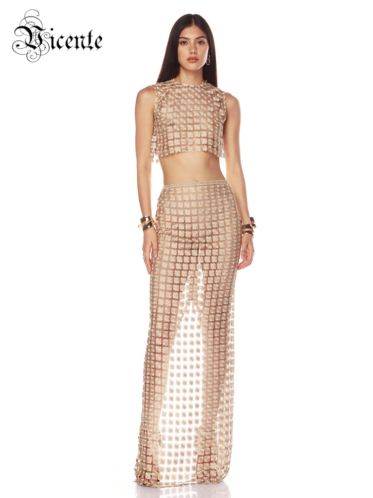 Crop Top Crochet - VC Elegante top corto beige senza