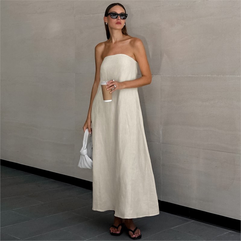 Linen Dress Wrap - Moda elegante design semplice senza spalline