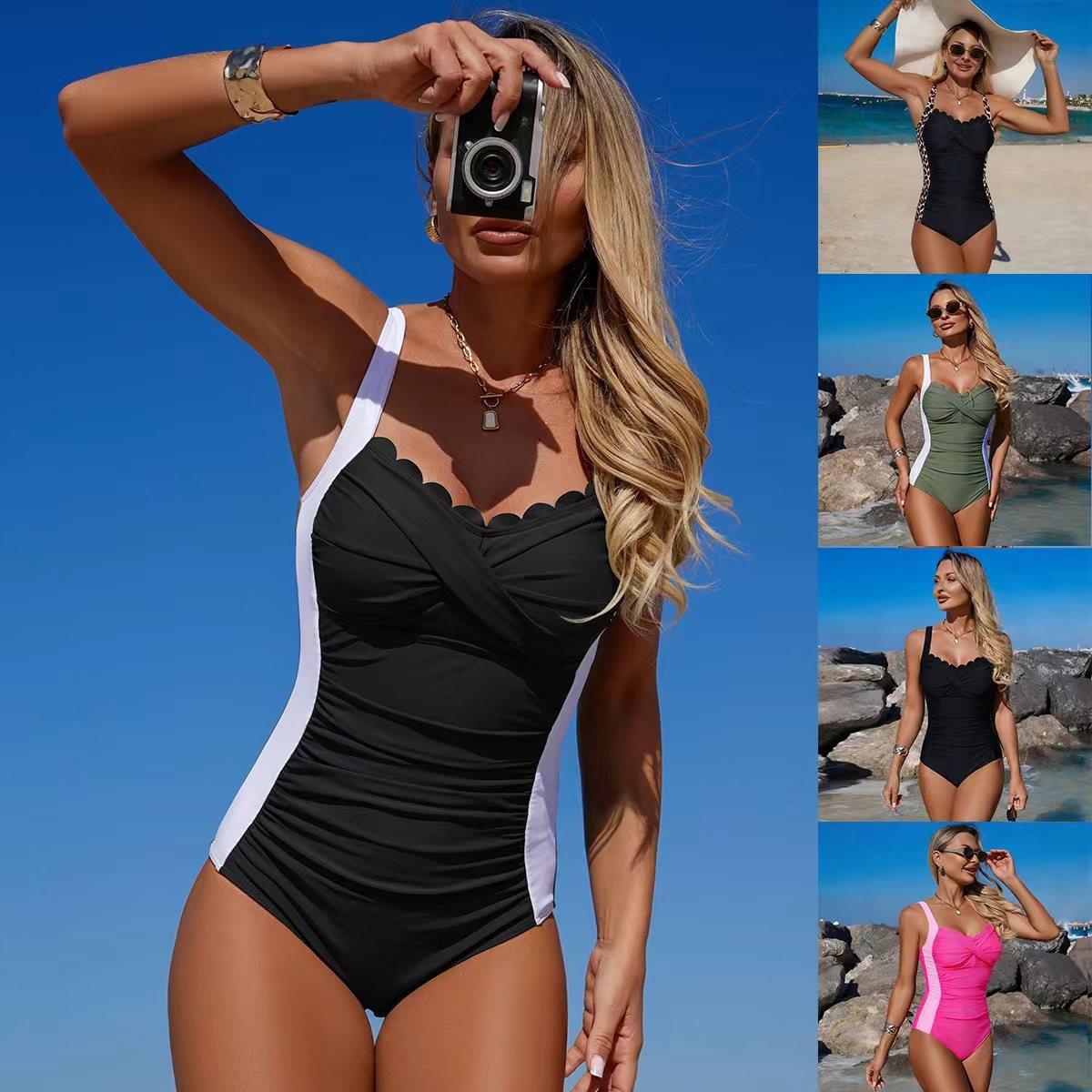 Swimsuit Bikini Ruched - Costume da bagno intero nero con