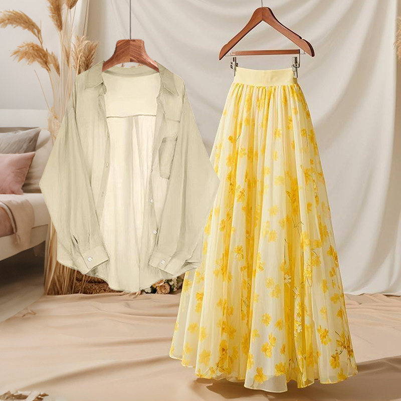 Midi Skirt Floral - Completo Estivo da Donna: Camicia a