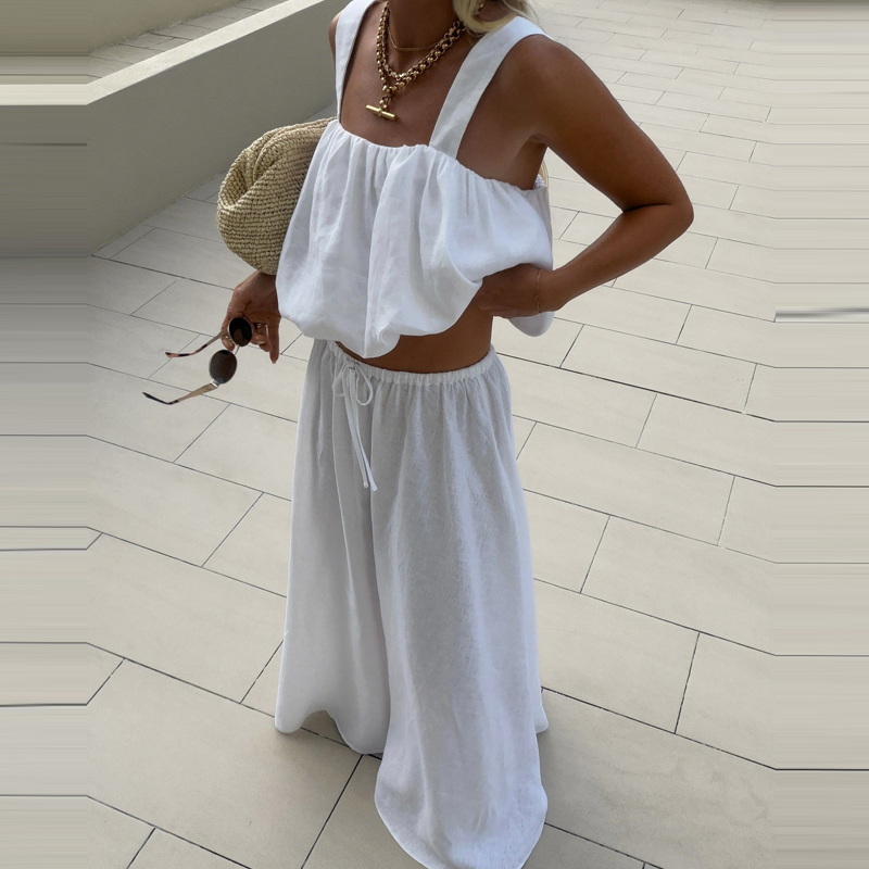 Linen Pant Wide - Completo da donna elegante senza maniche,