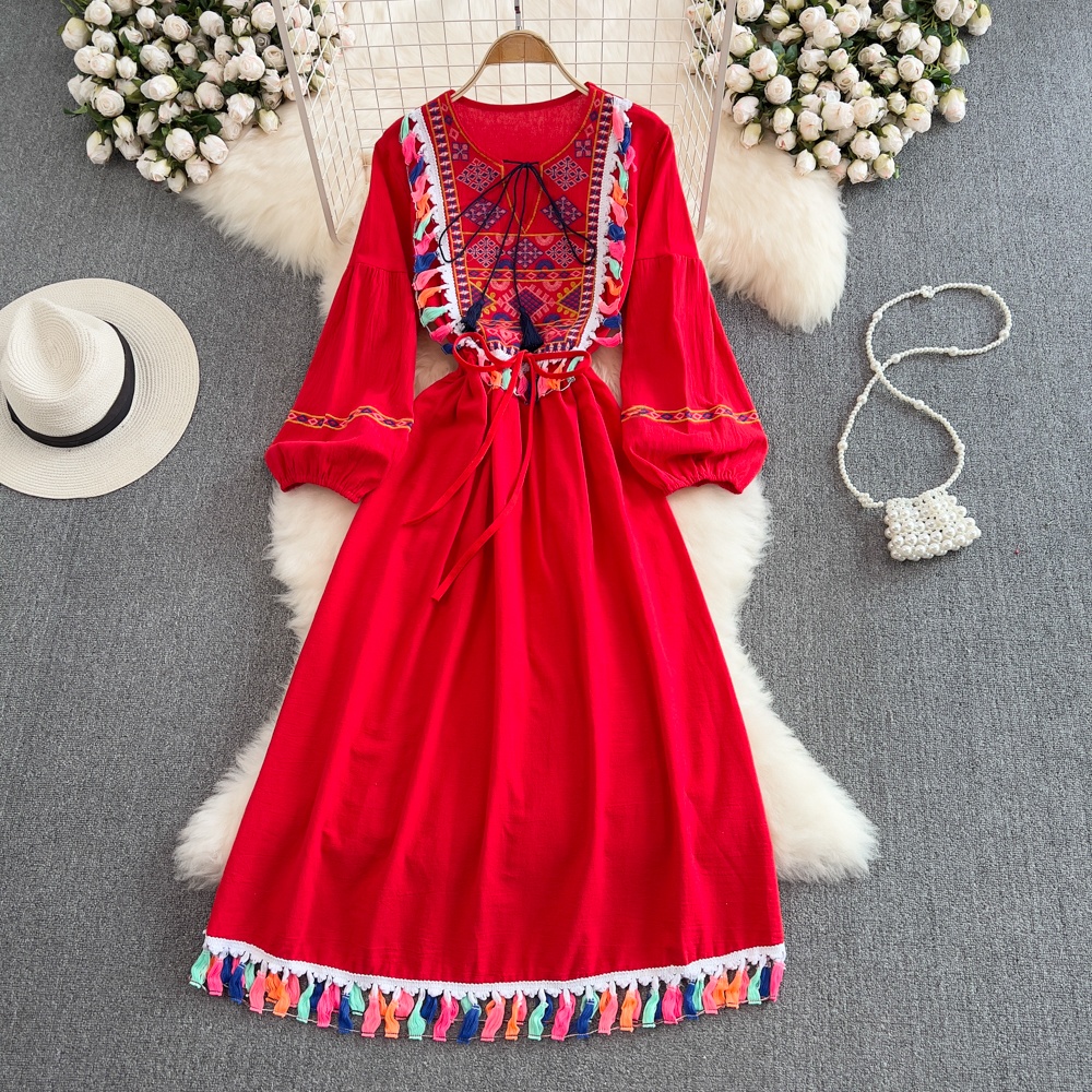Linen Dress Wrap - Elegante Abito Lungo Bohemien Retrò Etnico