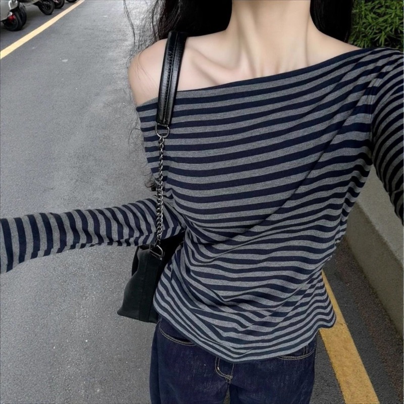 Blouse Off Shoulder - Top Vintage a Righe con Spalle