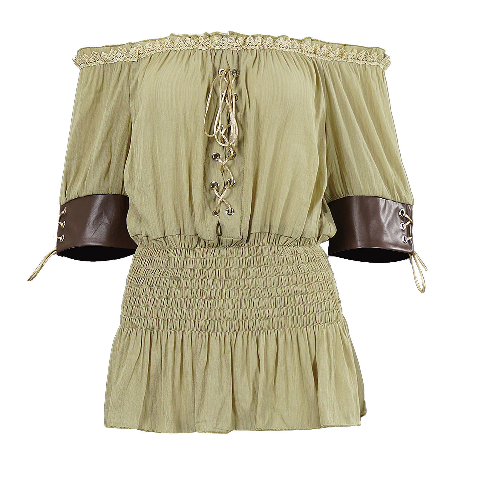 Blouse Off Shoulder - Camicetta da pirata rinascimentale da donna,