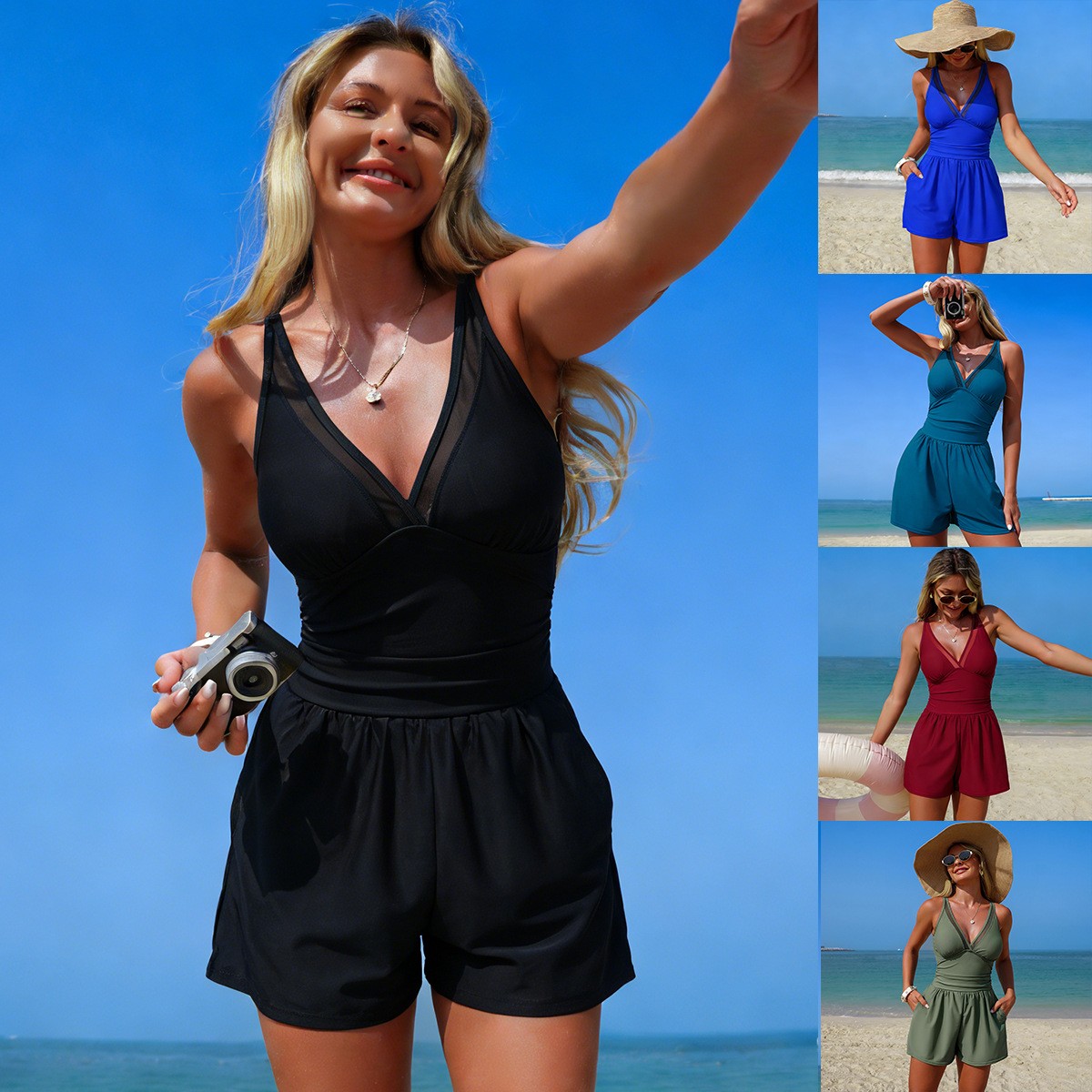 Swimsuit Bikini Ruched - Costume da bagno nero a tinta