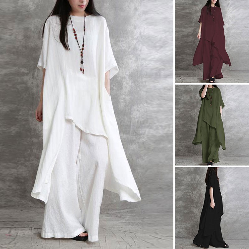 Linen Pant Wide - Set da 2 pezzi in cotone