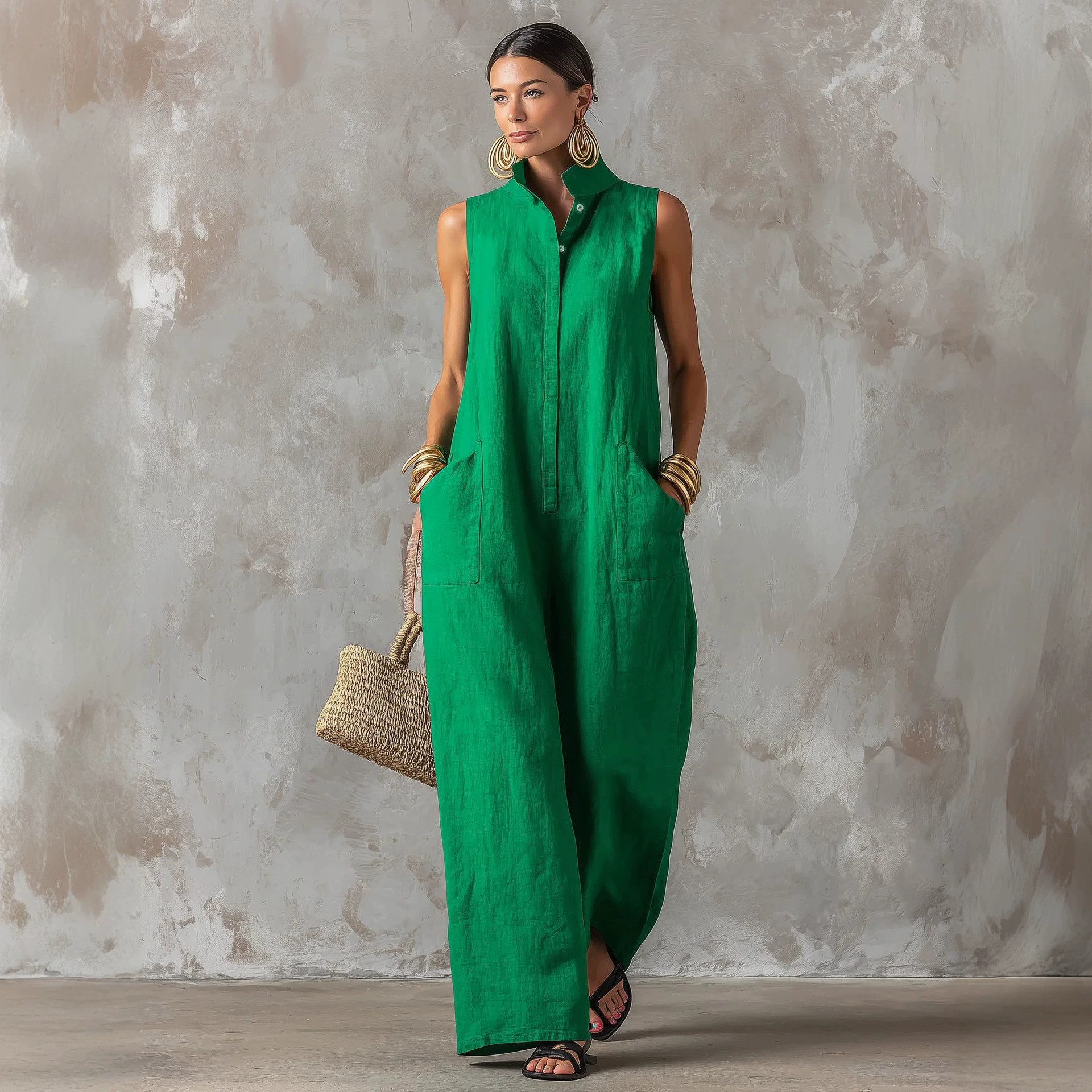 Jumpsuit Linen Relaxed - Tuta in misto lino senza maniche,