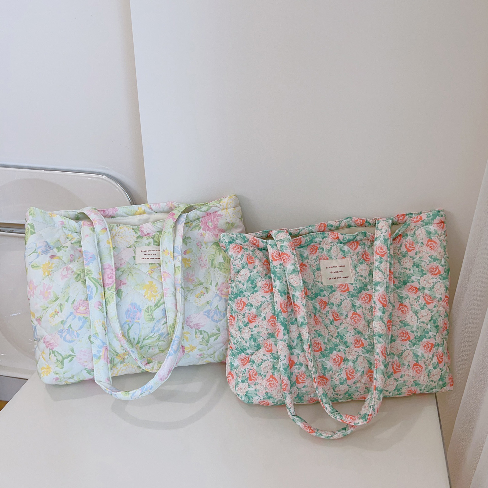 Tote Bag Beach - Borsa Tote Trapuntata Floreale Francese per