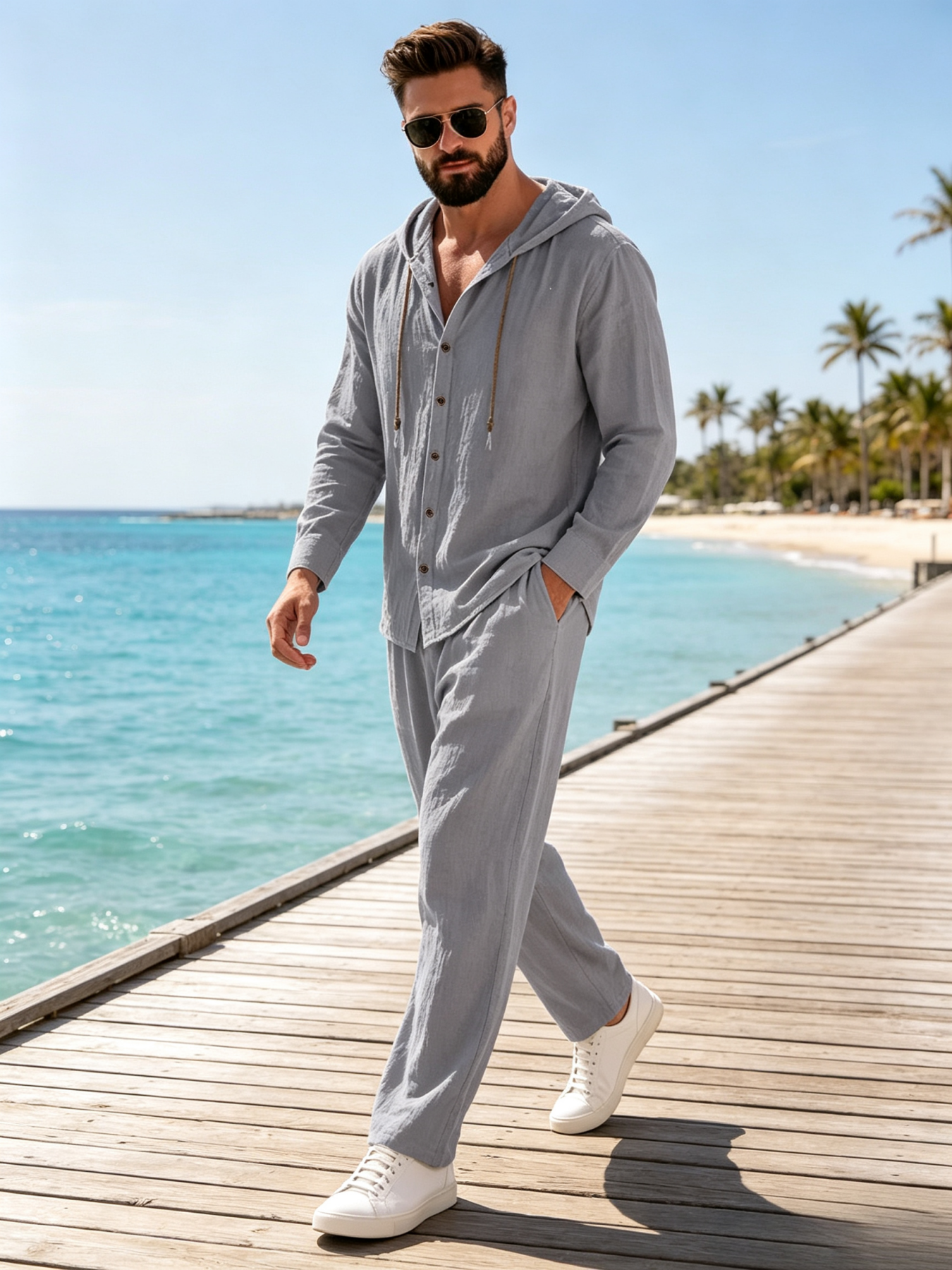 Linen Pant Wide - Completo da uomo in cotone e