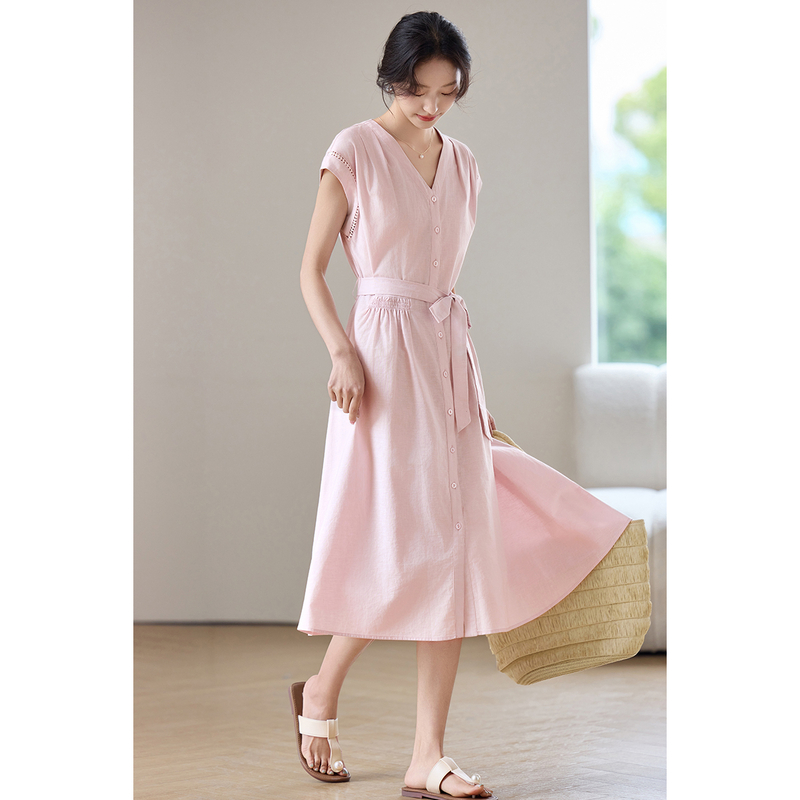 Linen Dress Wrap - Abito Midi Rosa da Donna SENTUBILA