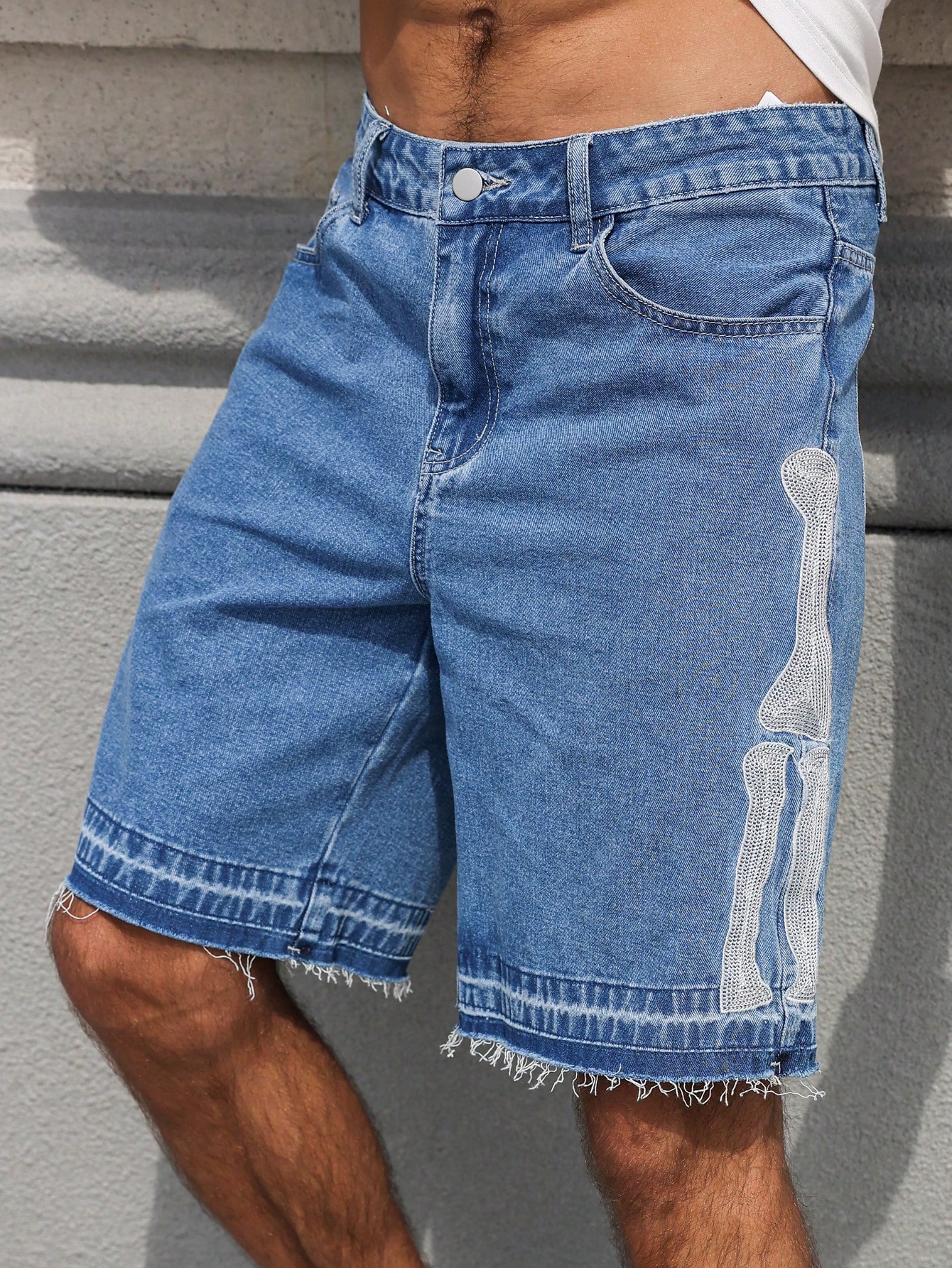 Shorts Denim Frayed - Shorts in denim ricamati con osso