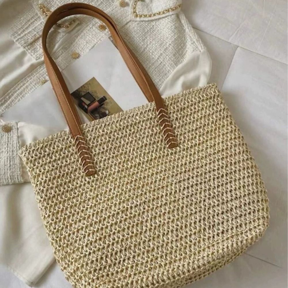 Tote Bag Beach - Borsa Tote in Paglia Intrecciata Monocolore,