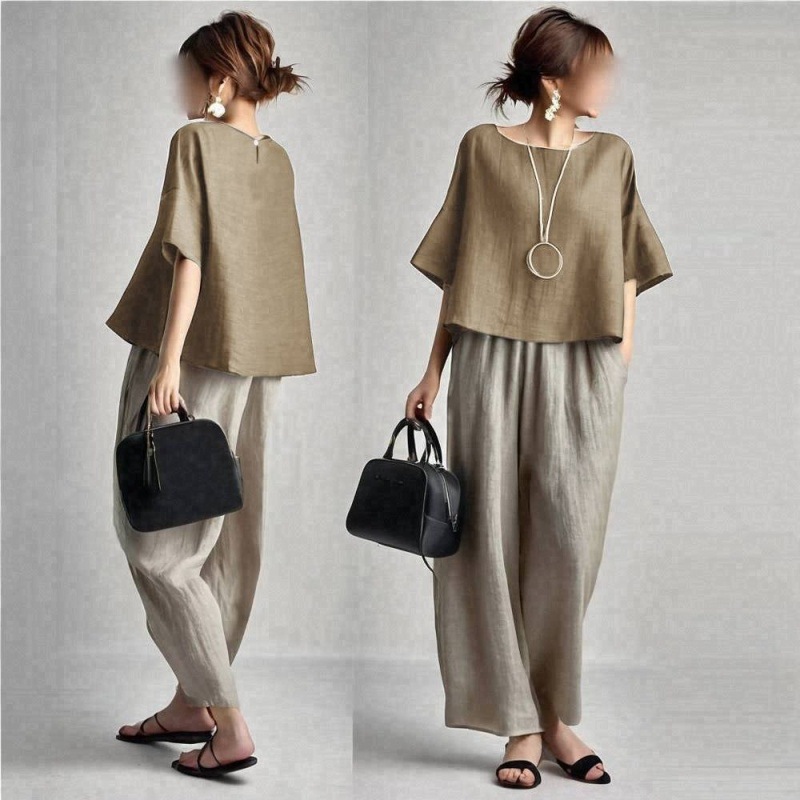 Linen Pant Wide - Completo Due Pezzi da Donna: Top