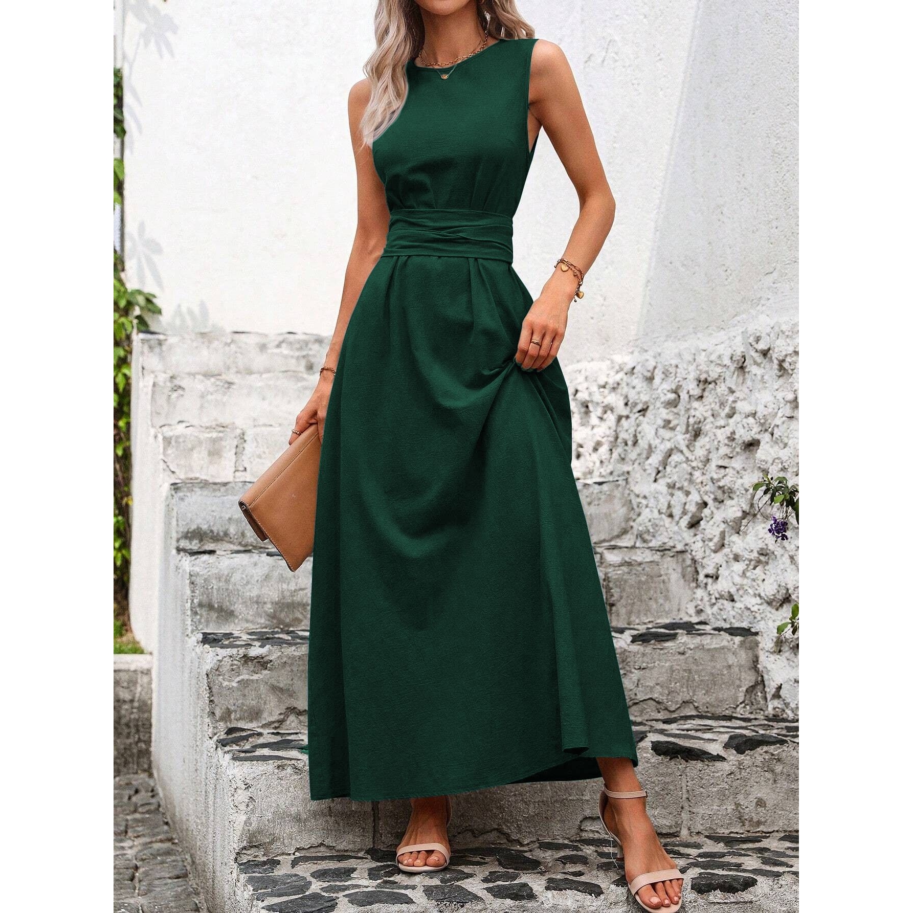 Elegante Abito Lungo Senza Man - Linen Dress Wrap recensione e prezzo