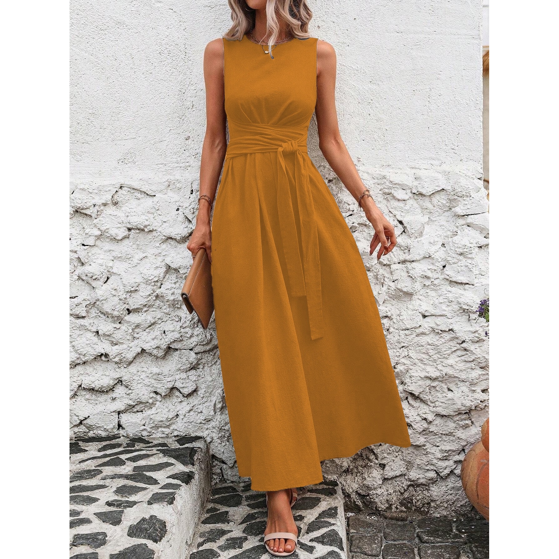 Elegante Abito Lungo Senza Man - Linen Dress Wrap recensione e prezzo