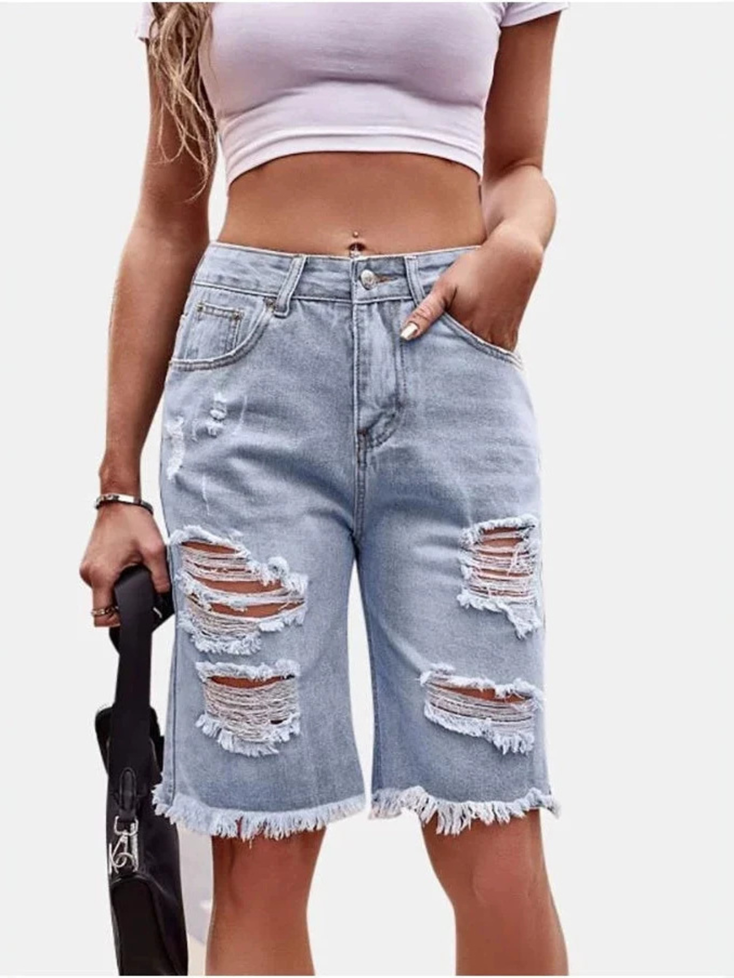 Jorts Bermuda da Donna in Deni - Shorts Denim Frayed recensione e prezzo