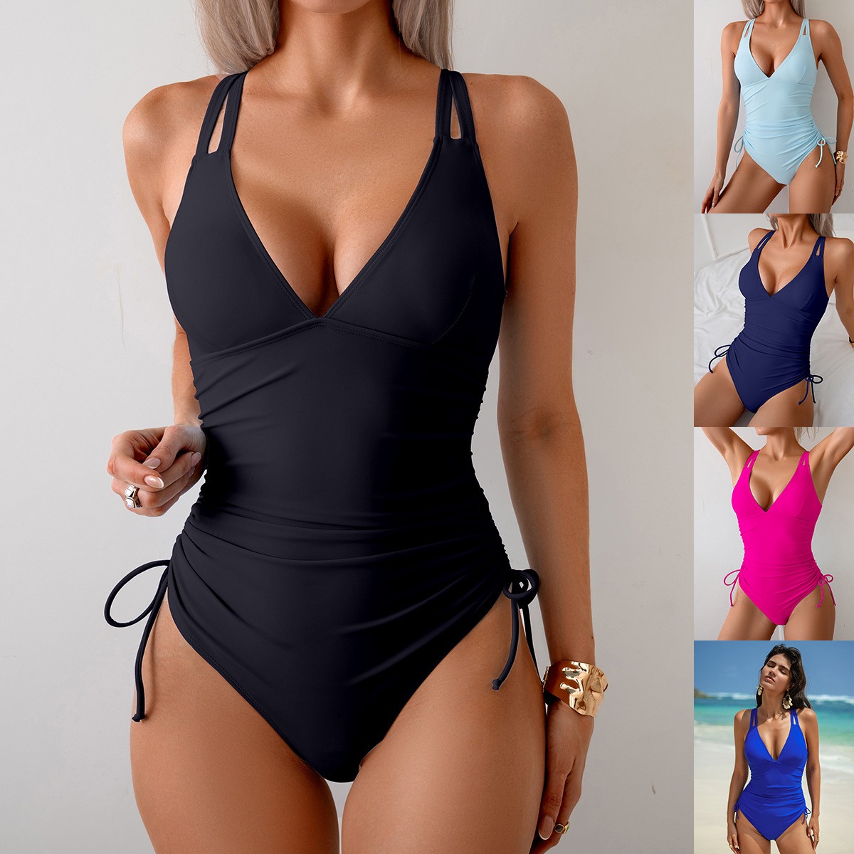 Costume da bagno intero nero t - Swimsuit Bikini Ruched recensione e prezzo